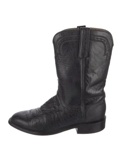 Pre-owned Lucchese Leather Moto Boots In Black