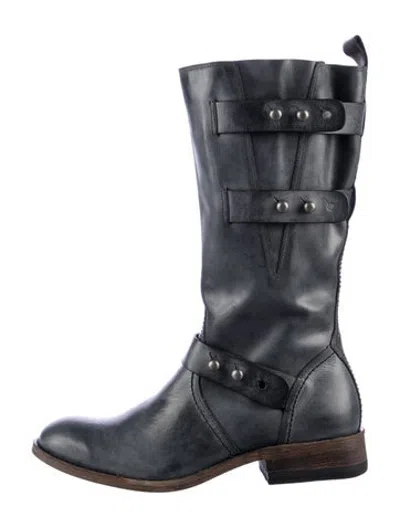Pre-owned Lucchese Leather Moto Boots In Black