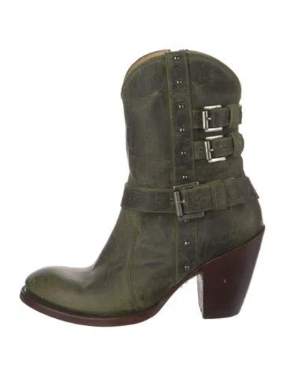 Pre-owned Lucchese Leather Moto Boots In Green