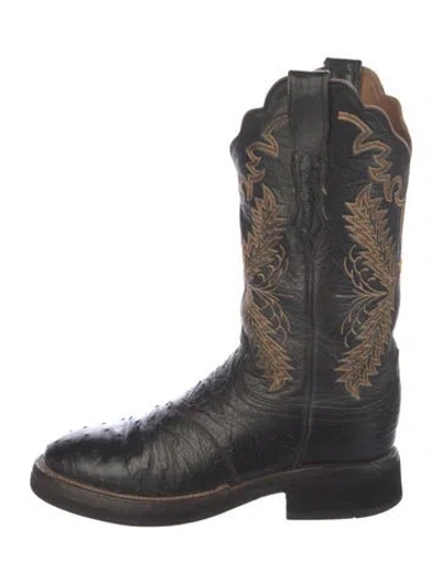 Pre-owned Lucchese Leather Patterned Combat Boots In Black