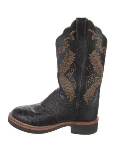Pre-owned Lucchese Leather Patterned Western Boots In Black