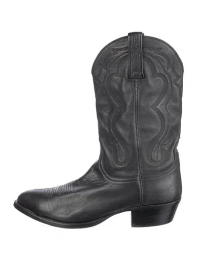 Pre-owned Lucchese Leather Patterned Western Boots In Black
