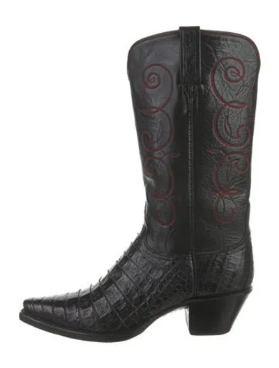 Pre-owned Lucchese Leather Patterned Western Boots In Black