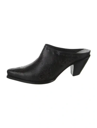 Pre-owned Lucchese Leather Patterned Western Boots In Black