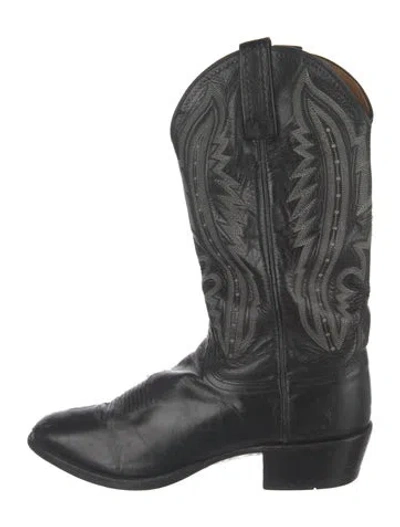 Pre-owned Lucchese Leather Patterned Western Boots In Black