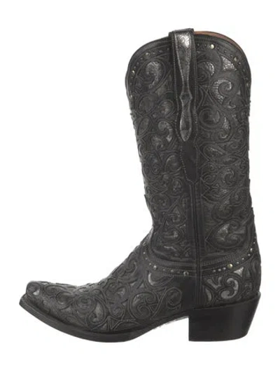 Pre-owned Lucchese Leather Patterned Western Boots In Black