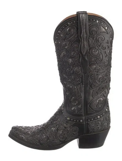 Pre-owned Lucchese Leather Patterned Western Boots In Black