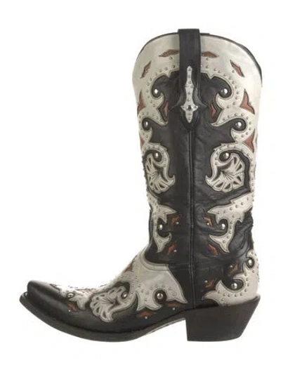 Pre-owned Lucchese Leather Patterned Western Boots In Black