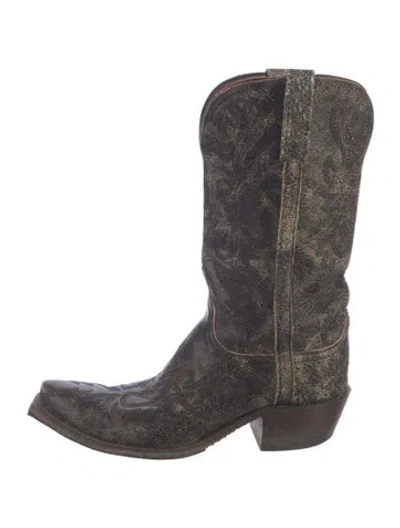 Pre-owned Lucchese Leather Patterned Western Boots In Black