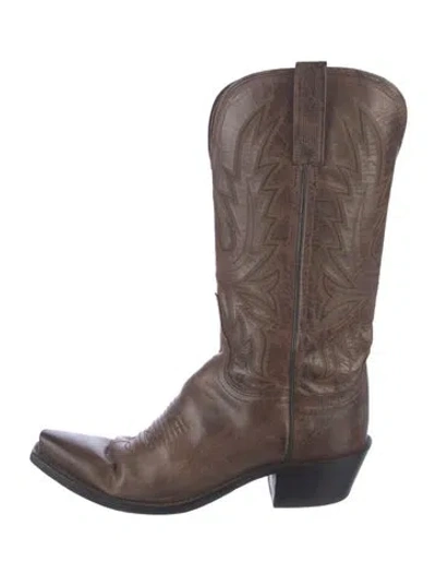 Pre-owned Lucchese Leather Patterned Western Boots In Black/brown