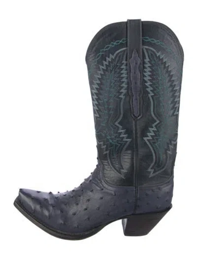 Pre-owned Lucchese Leather Patterned Western Boots In Blue