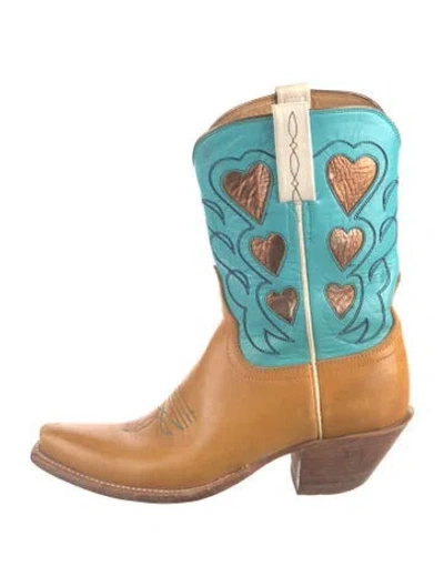 Pre-owned Lucchese Leather Patterned Western Boots In Blue