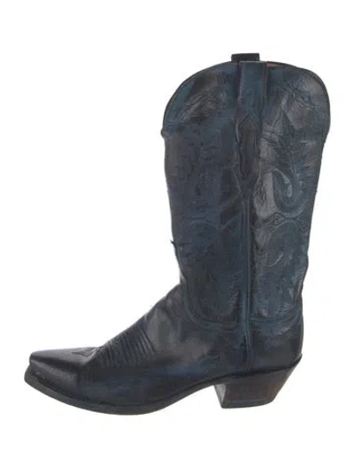 Pre-owned Lucchese Leather Patterned Western Boots In Blue