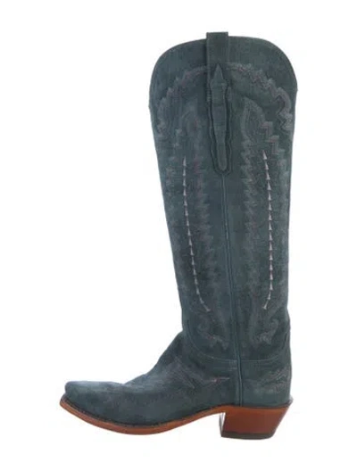 Pre-owned Lucchese Leather Patterned Western Boots In Blue