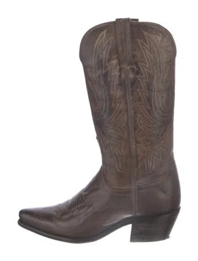 Pre-owned Lucchese Leather Patterned Western Boots In Brown