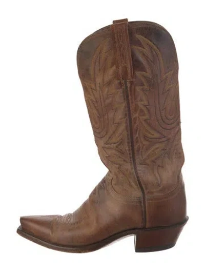 Pre-owned Lucchese Leather Patterned Western Boots In Brown
