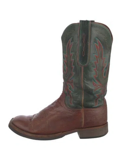 Pre-owned Lucchese Leather Patterned Western Boots In Brown