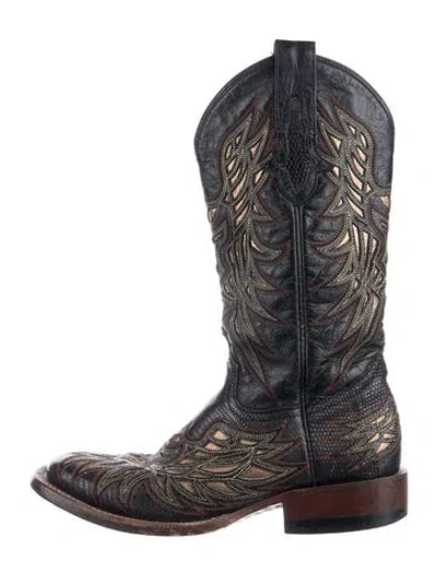 Pre-owned Lucchese Leather Patterned Western Boots In Brown