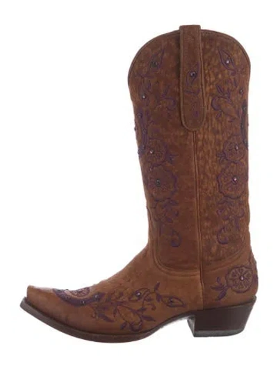 Pre-owned Lucchese Leather Patterned Western Boots In Brown