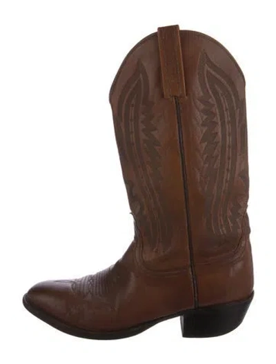 Pre-owned Lucchese Leather Patterned Western Boots In Brown