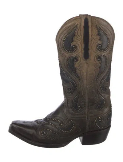 Pre-owned Lucchese Leather Patterned Western Boots In Brown