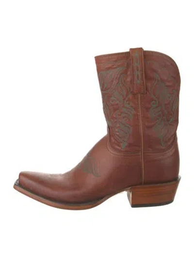 Pre-owned Lucchese Leather Patterned Western Boots In Brown