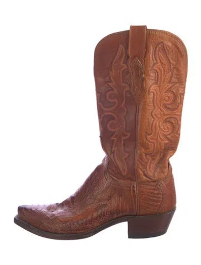 Pre-owned Lucchese Leather Patterned Western Boots In Brown