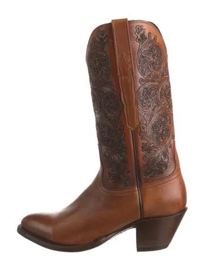 Pre-owned Lucchese Leather Patterned Western Boots In Brown