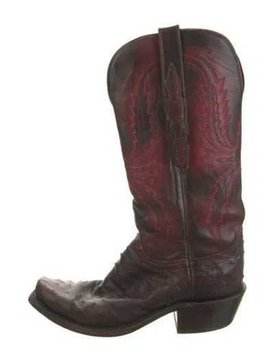 Pre-owned Lucchese Leather Patterned Western Boots In Brown