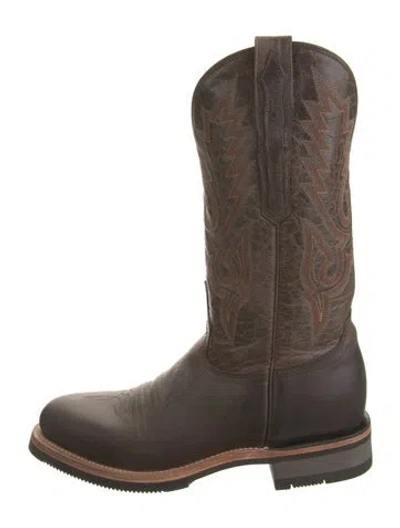 Pre-owned Lucchese Leather Patterned Western Boots In Brown