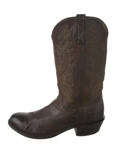 Pre-owned Lucchese Leather Patterned Western Boots In Brown