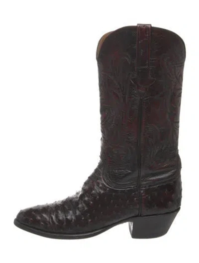 Pre-owned Lucchese Leather Patterned Western Boots In Brown