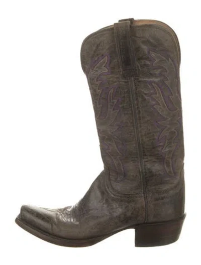 Pre-owned Lucchese Leather Patterned Western Boots In Brown