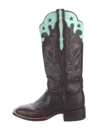 Pre-owned Lucchese Leather Patterned Western Boots In Brown
