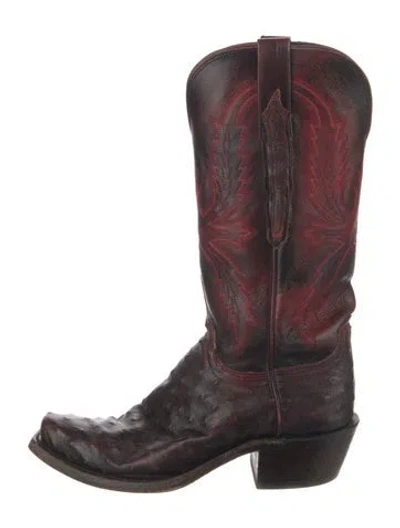 Pre-owned Lucchese Leather Patterned Western Boots In Burgundy