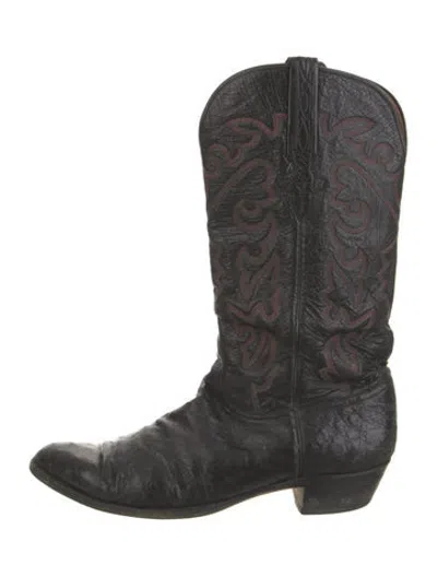 Pre-owned Lucchese Leather Patterned Western Boots In Burgundy