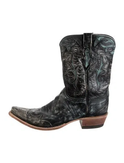 Pre-owned Lucchese Leather Patterned Western Boots In Burgundy
