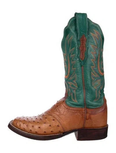 Pre-owned Lucchese Leather Patterned Western Boots In Green