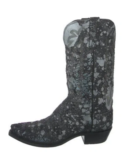 Pre-owned Lucchese Leather Patterned Western Boots In Green