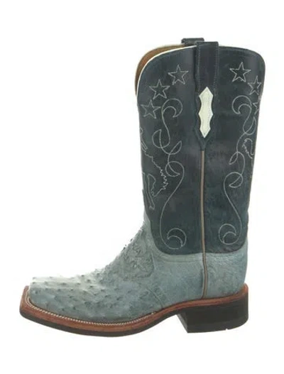 Pre-owned Lucchese Leather Patterned Western Boots In Green