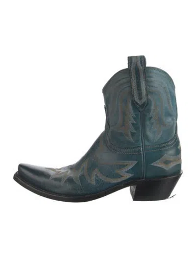 Pre-owned Lucchese Leather Patterned Western Boots In Green