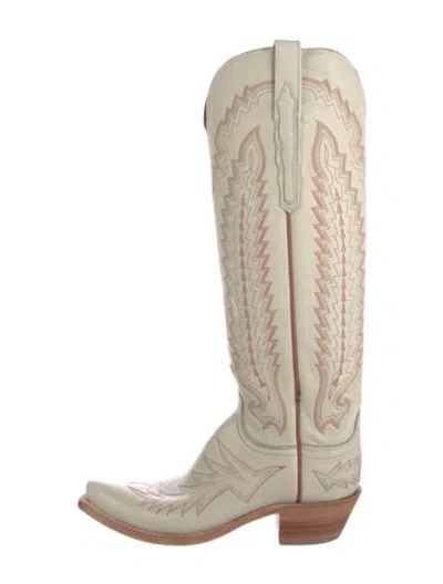 Pre-owned Lucchese Leather Patterned Western Boots In Neutral