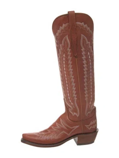 Pre-owned Lucchese Leather Patterned Western Boots In Neutrals