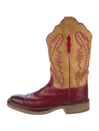 Pre-owned Lucchese Leather Patterned Western Boots In Red