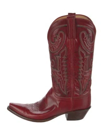 Pre-owned Lucchese Leather Patterned Western Boots In Red