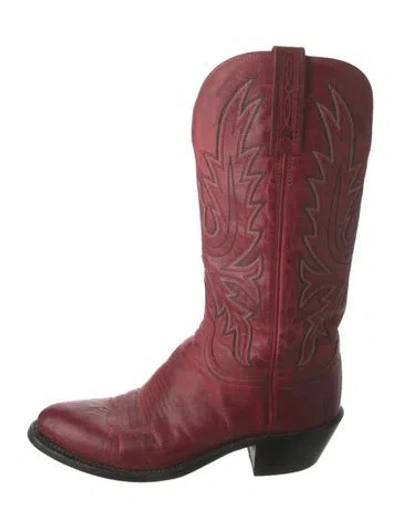 Pre-owned Lucchese Leather Patterned Western Boots In Red