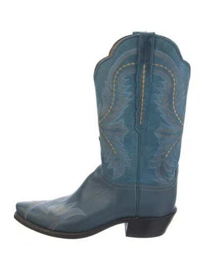 Pre-owned Lucchese Leather Patterned Western Boots W/ Tags In Blue