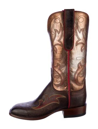 Pre-owned Lucchese Leather Patterned Western Boots W/ Tags In Brown