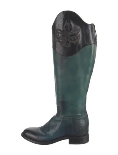 Pre-owned Lucchese Leather Printed Riding Boots In Green
