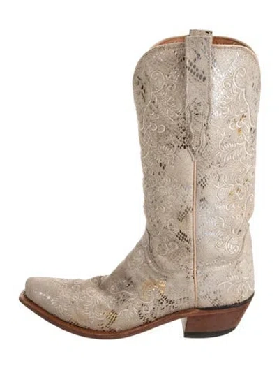 Pre-owned Lucchese Leather Printed Western Boots